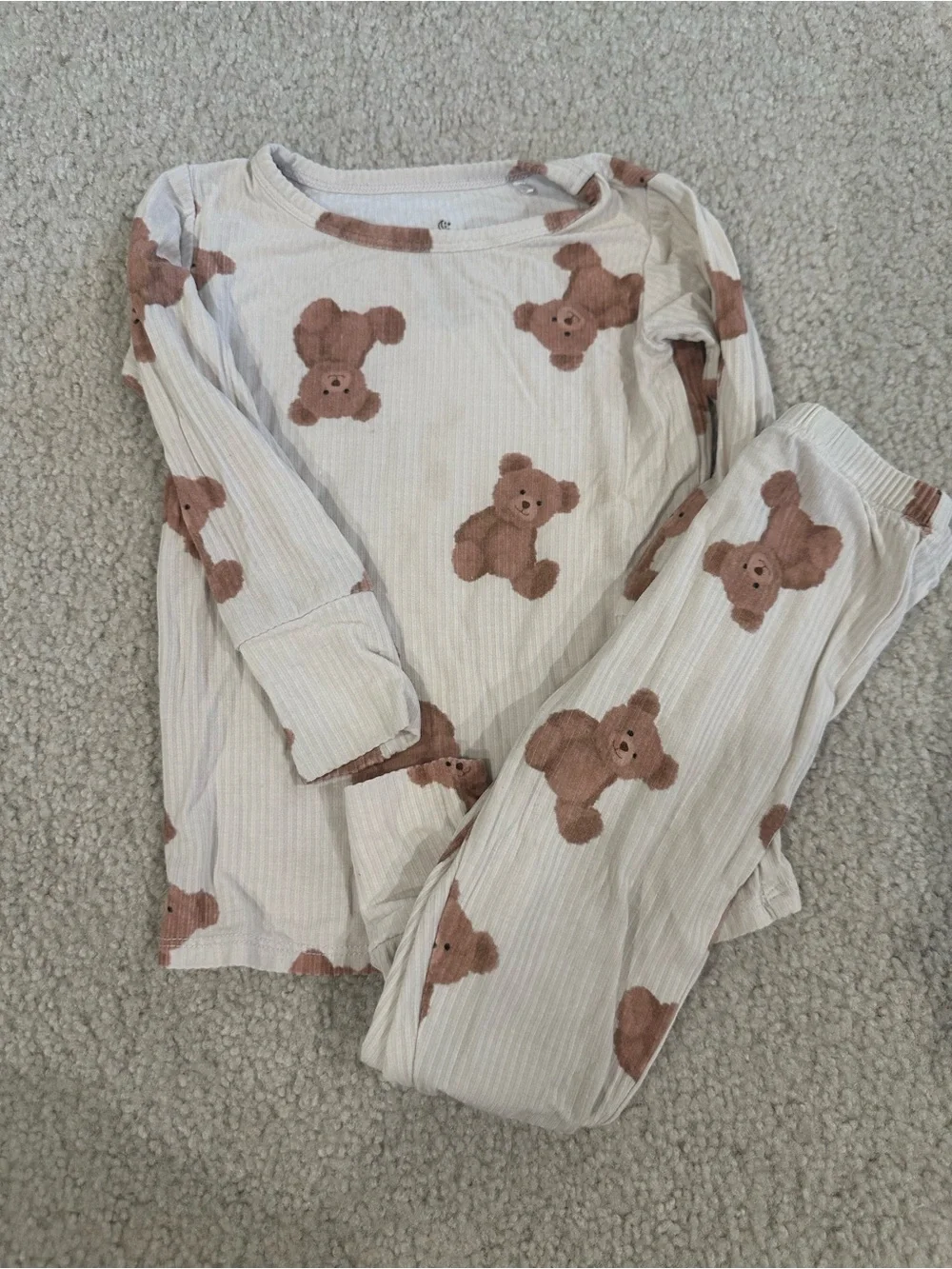 Baby Pajama Set - Teddy Bear & Firetruck Prints, White & Red READ DESCRIPTION